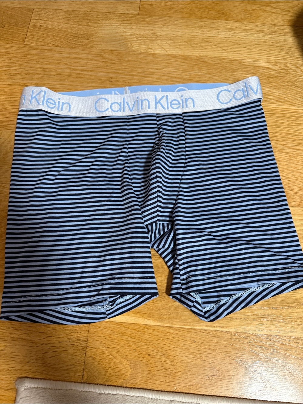 Calvin Klein Light Blue and Navy Striped Boxer Briefs